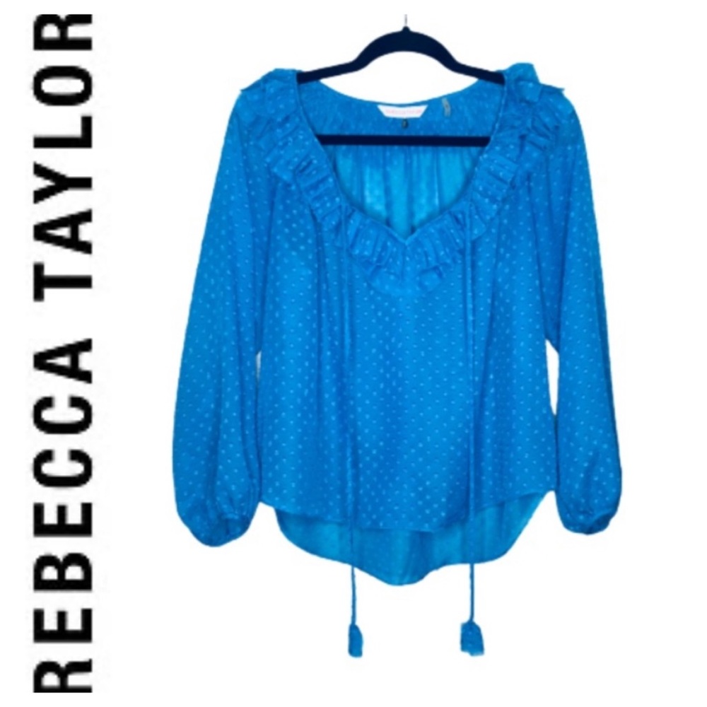 Rebecca Taylor Blue Box Clip Tassel Blouse. Size 6